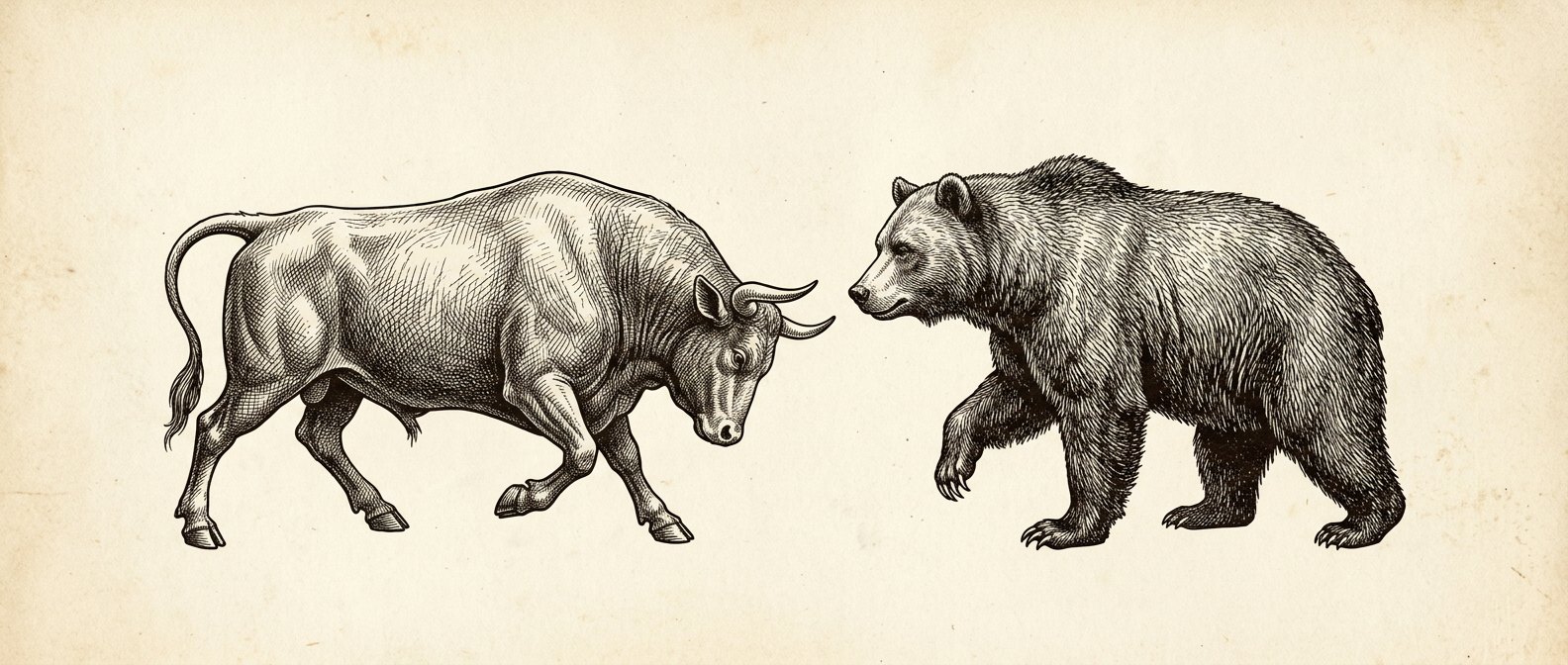 Engraving of a bull and a bear